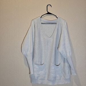 SHEIN Light Gray Oversized V-Neck Sweater